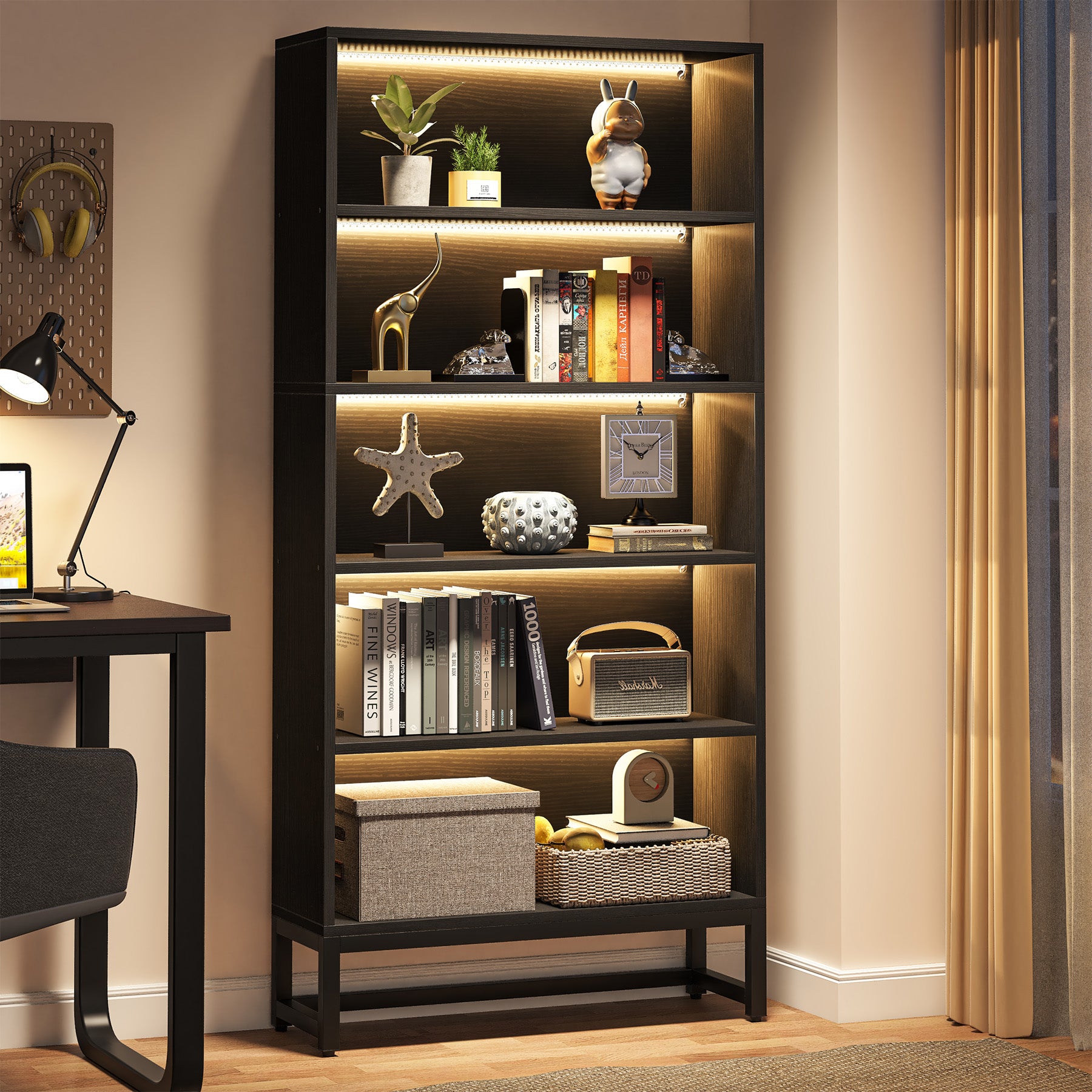 70.8" Bookcase with 5-Tier Storage Shelves
